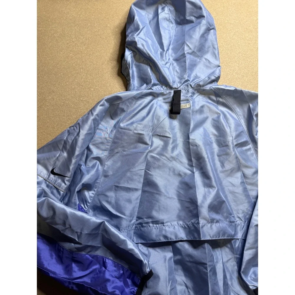 Nike Women's Pullover Windbreaker Jacket Hooded Blue Purple Trim Medium vtg‎